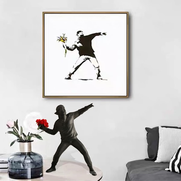 Figurskulptur, Dekorativa Figurer, Blomsterpojke Staty, Dekoration Vardagsrum, Abstrakt Skulptur, Heminredning, Modernt Vardagsrum (Svart)