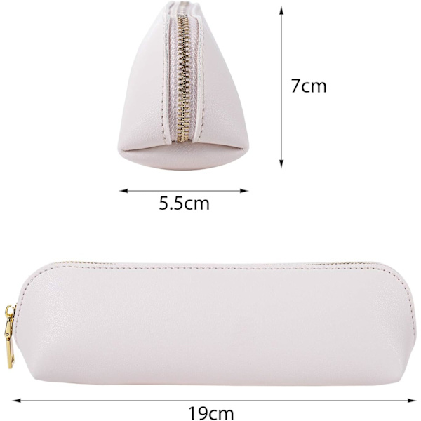 Pennfodral i läder, smal design, pennfodral med metallisk dragkedja, fickstorlek för student, kontor, högskola, mellanstadium (beige) Beige