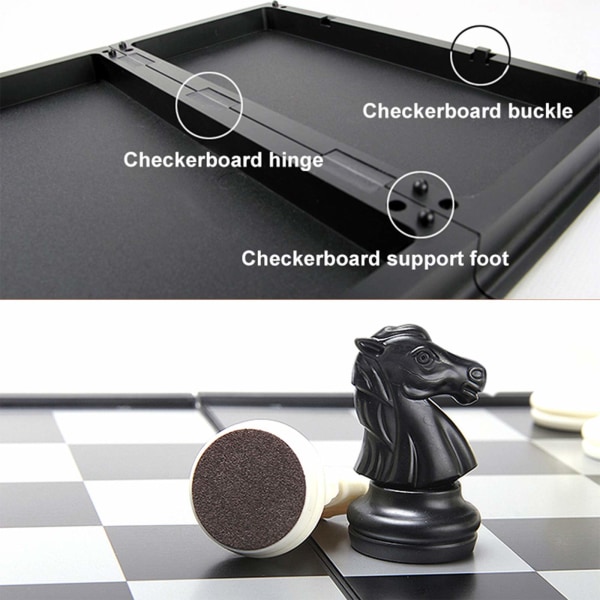 Set Magnetiskt fällbart schackbräde, svarta och vita pjäser, bekväm förvaring, pedagogiska leksaker/present för barn och vuxna (25x25 cm)