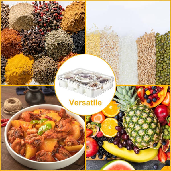 Spice Box with 8 Removable Compartments, Transparent Storage Container, Made of PP