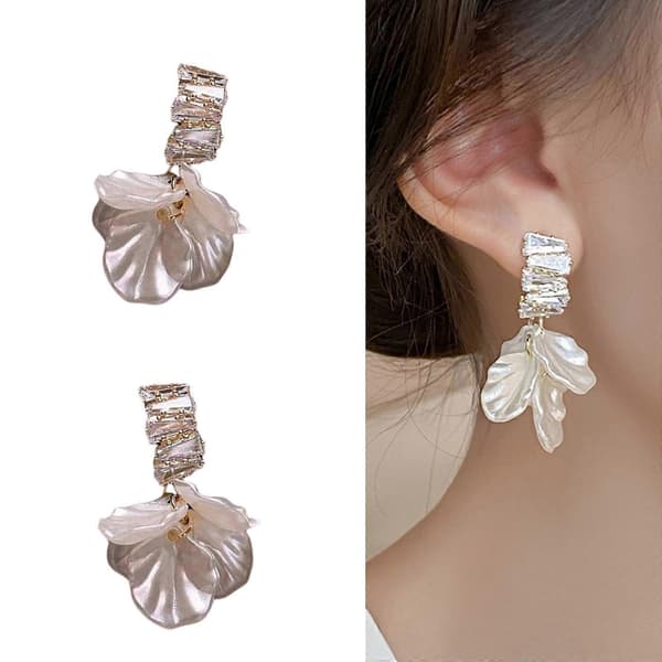 Elegante Shell Blomsterkvast Øreringe med Rhinestones Bærbart Tilbehør til Kvinders Bryllupper og Festligheder
