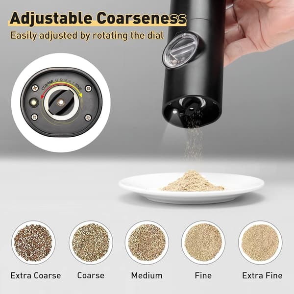 Electric Pepper Grinder or Salt Grinder, Battery Operated Automatic Pepper Mill, Refillable Salt Mill, One-Hand Operation