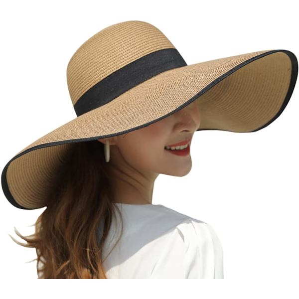 Kvinner sammenleggbar floppy bred brem strå solhatt sommer strandhatt UV UPF 50+ 03Style Coffee