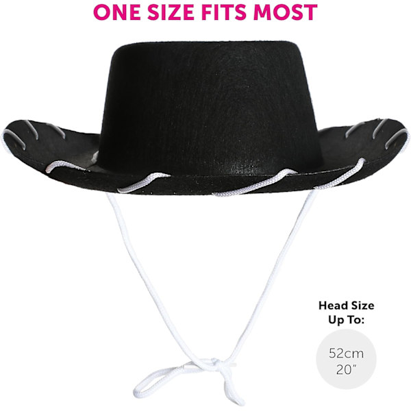 Svart cowboyhatt för barn - Cowboy och cowgirl hatt accessoar - Perfekt för vilda västern och cowboy-temafester, World Book Day eller andra utklädningstillfällen Black Pack of 1