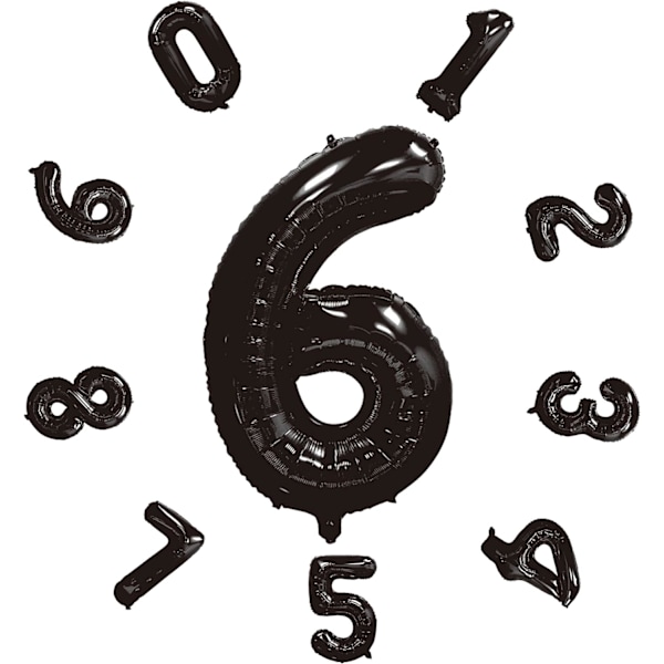 Numeropallon, värikkäät helium-numeropallon syntymäpäiväjuhliin, itse täyttyvät numeropallon, foliopallo syntymäpäiväjuhliin, uudenvuoden juhliin Black #6 Large