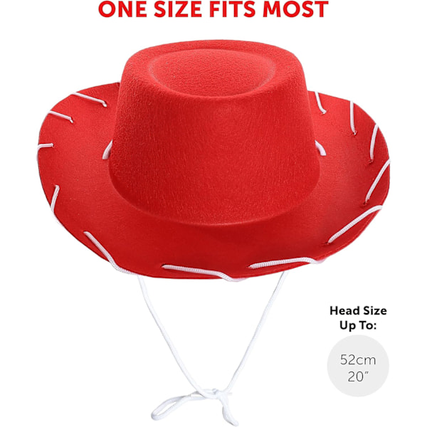 Barns svarta cowboyhatt - Cowboy och cowgirl hatt accessoar - Perfekt för vilda västern och cowboy-temafester, World Book Day eller andra utklädningstillfällen Red Pack of 3
