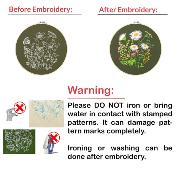 Embroidery Kit for DIY Embroidery Starter Set for Adults Beginners - Stamped Floral Pattern with Instructions, Threads, and Needles