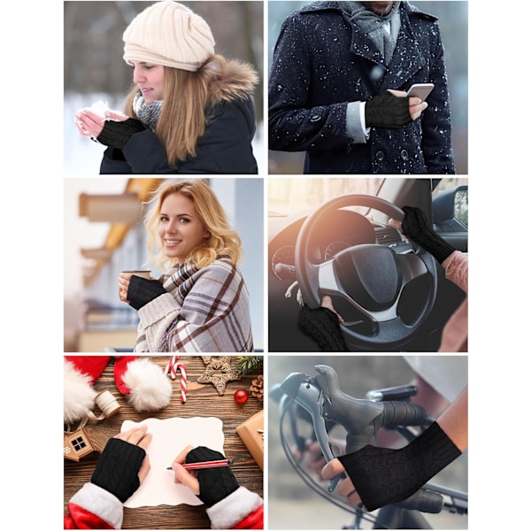 2 Paria Puolivarpaisia ​​Hanskoja, Naisten Pulssi lämmittimet, Talvi Neulotuhanskat, Lämpimät Lyhyet Puoli Käteensä Lämmittimet, Unisex Yksi Koko Black Black