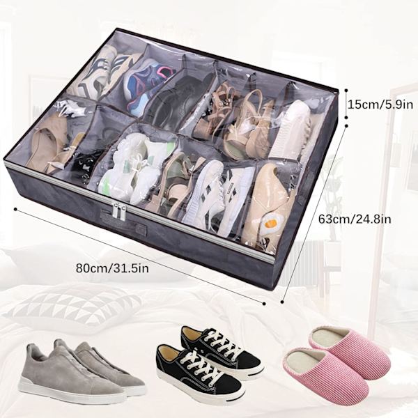 CE 2 st under-bed skoförvaring, hopfällbar under-bed skobox med transparent lock för totalt 24 par - under-bed förvaringslösning Nonwoven Fabric2pcs