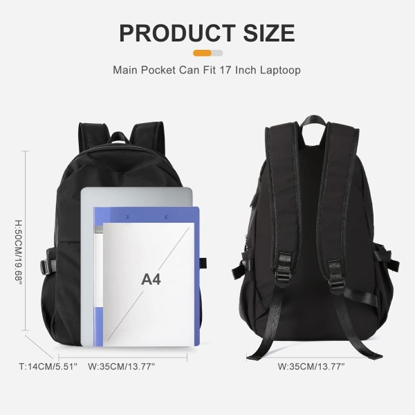 Skolryggsäck för kvinnor, avslappnad reseryggsäck 14 tum laptopryggsäck för tonårsflickor lätt ryggsäck vattentålig skolväska Colleg C1black Large L