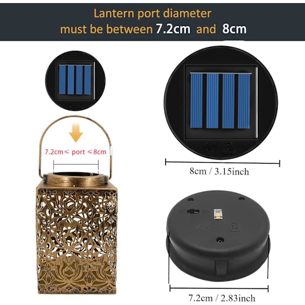 Sæt med 2 solcellelamper, udskiftningstop med LED-pærer, solcellepanel, lanternetop, udskiftningstop, lyspære, reservedel til udendørs ophængning