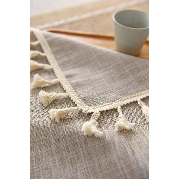 Rectangular Cotton Linen Tassel Tablecloth, Wrinkle-Free and Waterproof