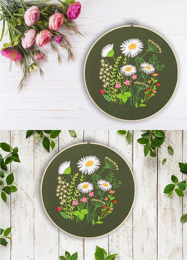 Embroidery Kit for DIY Embroidery Starter Set for Adults Beginners - Stamped Floral Pattern with Instructions, Threads, and Needles