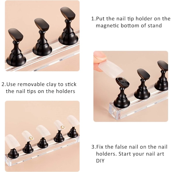 2 set akryl nageldisplayställ nagelövningsställ magnetisk nagelövningshållare fingernagel DIY nageldesignställ för falska naglar manikyrverktyg (W White and Black