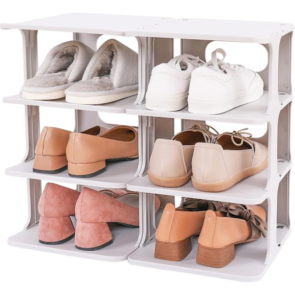 Shoe rack for wardrobe, freestanding narrow plastic shoe rack, stackable shoe rack