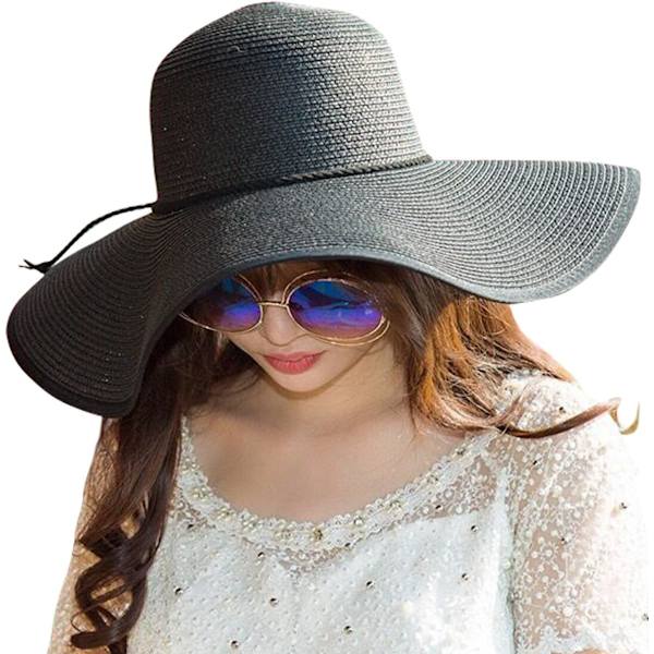 Dame Bredskygget Solhat Floppy Foldbar Rulle op Cap Strand Solhat UPF 50+ 01 Style Bblack