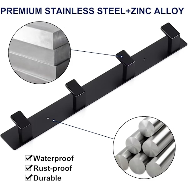 e Sorte Badeværelses Håndklæde Kroge - Vægmontering Skrue Fast Dør Krog - Heavy Duty Frakke Hanger - Rustfrit Stål Badekåbe Stativ i Soveværelse eller Køkken 410B Chrome 4 black coat hook