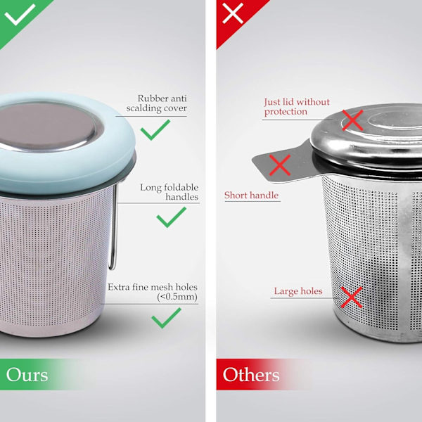 Stainless Steel Tea Strainer with Foldable Handle, Extra Fine Mesh Filter, Brewing Basket with Lid