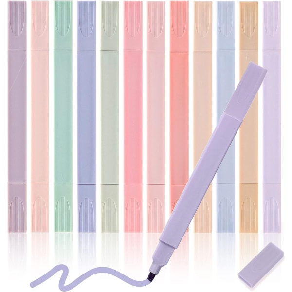12 pakke Pastell Estetisk Highlighter Sett Dual Tips Marker Pen