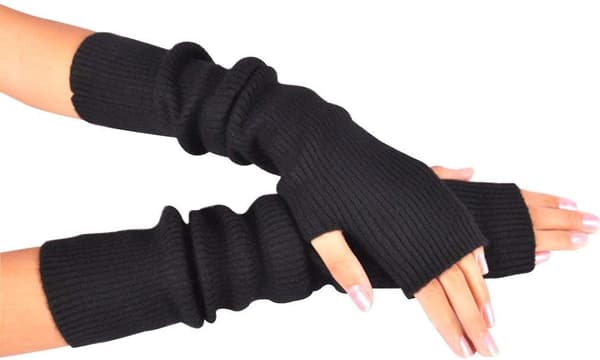 Uldblends Varme Armvarmere Lange Fingerløse Handsker til Kvinder Black
