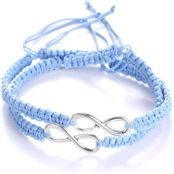 Armbånd uendelig flettet håndlaget justerbart flettet for menn kvinner vennskap familie par 2 stk Light Blue