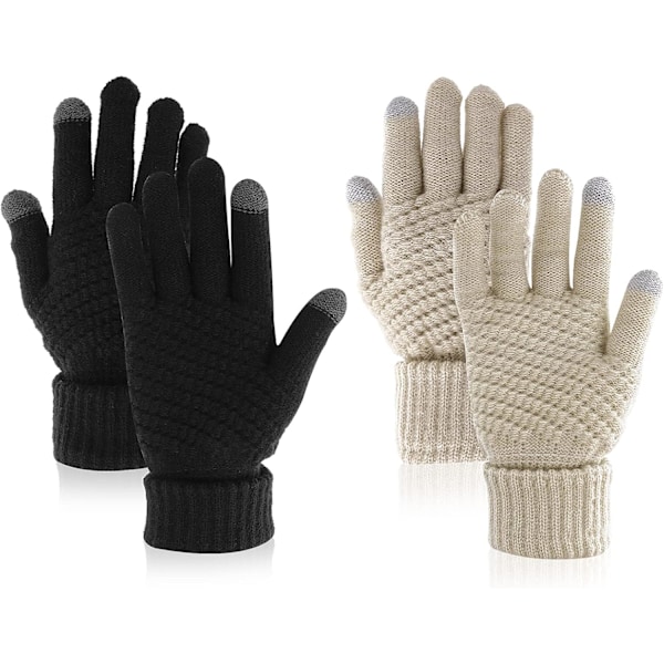 2 Par Damvinterhandskar Touchscreen-Handskar Varma Fleece-Handskar Fodrade Stickade Handskar Elastisk Manschett Vinter-SMS-Handskar -