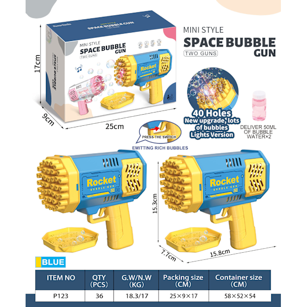 Leksaker för barn 3-8 år: 2-pack Bubble Gun Bubble Machine, utomhus trädgårds Bubble Machine (2Blå)