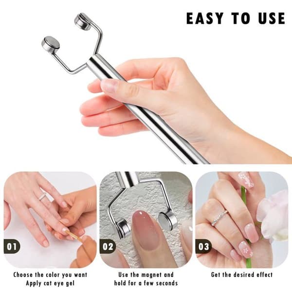 Set med 2 dubbelsidiga Y-formade kattögonmagneter för gellack och magnetisk nagelkonst.