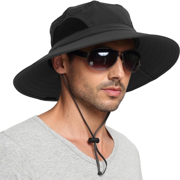 Unisex solhatt, vattentät bred brätte hinkhatt packbar Boonie hatt för fiske vandring trädgårdssafari strand Black