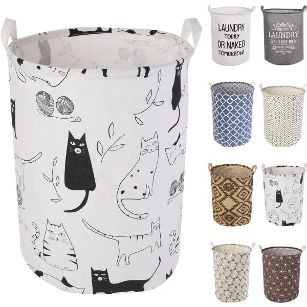 19,7\" Vaskeromskurv, Sammenleggbar Oppbevaringskurv Med Enkle Bærehåndtak, Vanntett Rund Bomull Lerret, Til Babyprodukter, Leker, Soveromskurv Cat Thickened 19.7"/Large