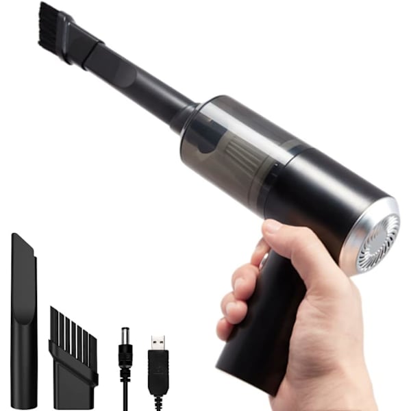 r Vakuumrenser Trådløs, Oppladbar 50W 6000PA Håndholdt Støvsuger med LED-lys for Bil/Kjæledyr/Tastatur/Datamaskin/Skrivebord/Skuff Rengjøring (BLAC Black