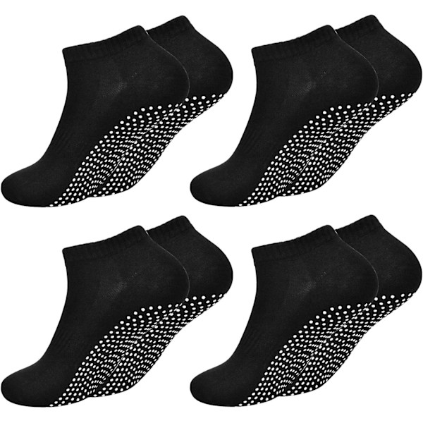 4 Paria Liukumattomat Sukat Miehille ja Naisille, Koko UK 6-9, Liukumattomat Jooga Sukat Pitoilla Pilatesille, Tarttuvat Puuvilla Sukat Tanssiin, Urheiluun Black One Size