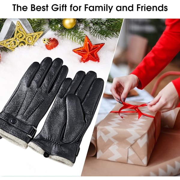 Herrar Vinterhandskar Läder Pekskärm Casual Utomhus Handskar med Mjuk Varm Termisk Foder för Klänning, Körning Black XL