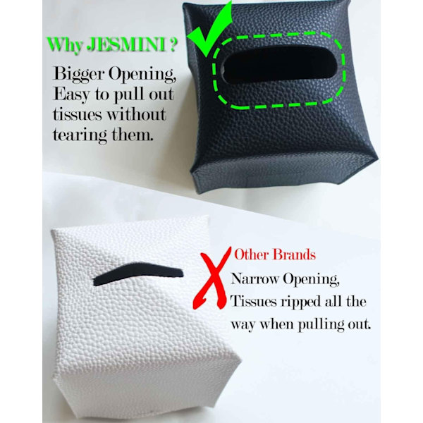 Leather Square Tissue Box Cover – with Bottom Belt Modern PU Leather Cube Tissue Box Holder