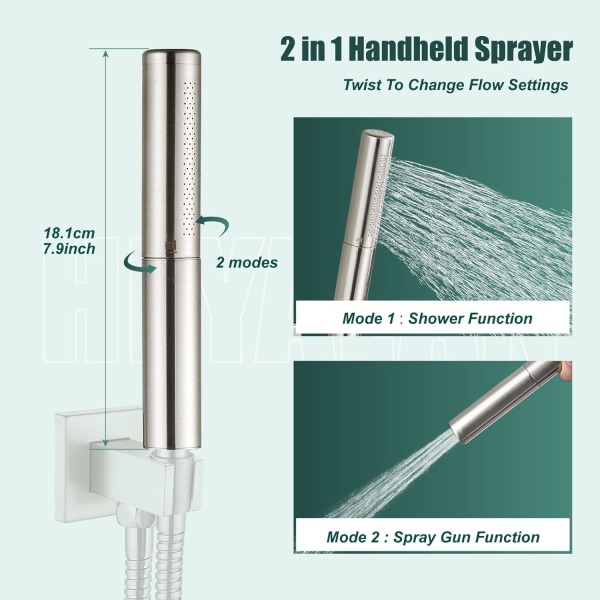 Håndholdt dusj håndholdt dusjspray baderom dusjstav høytrykks luksus hånddusj messing høystrøms hånddusjhode, dobbeltfunksjoner Brushed Nickel Dual Functions Style