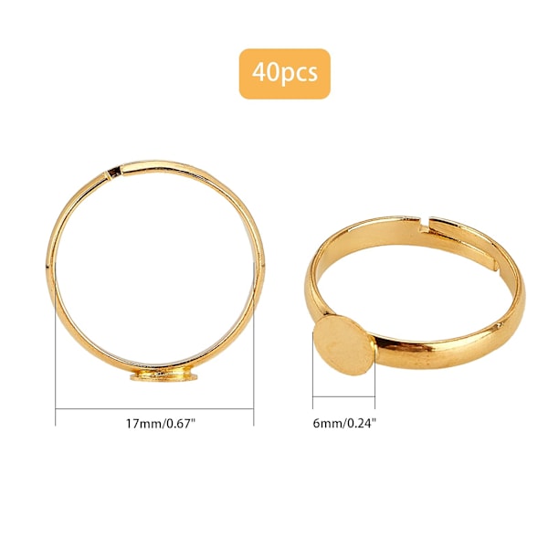 40 stk. blanke ringer, justerbare fingerringinnstillinger i messing, gullringer for smykkelaging