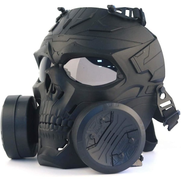 Paintballmask, taktisk helmask gasmask CS dödskallemask med dubbel turbofläkt för cosplay Halloween Wargame Masquerade