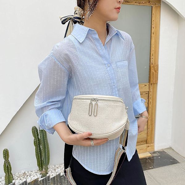 Skuldertaske til kvinder, beige crossbody taske til kvinder, bred rem brysttaske til kvinder, læder bum taske til kvinder, stilfuld elegant
