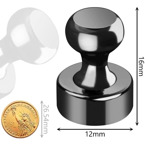 16 stk. kjøleskapsmagneter, magnetiske trykknapper, sterke magneter, kjøleskapsmagneter, tavlemagneter, 12 x 16 mm