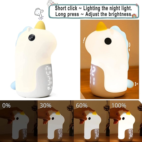 Barnalarmklocka med 3 Färger Nattlampa Dag/Natt Laddningsbar, LED Digital Alarmklocka med Söt Enhörning Form för Flickor Pojkar Tonåringar Snooze Alarm
