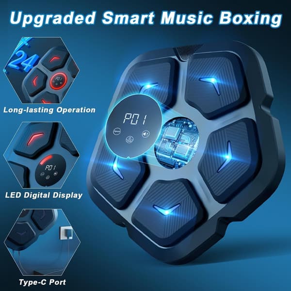 Smart Music Boxing Machine with Boxing Gloves, Wall-Mounted Punching Machine, Bluetooth Connected 9 Speeds & Mode Adjustment