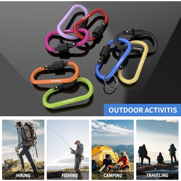 Låsekarabiner, Premium Aluminiumlegering D-Ring Karabinhager Nøglekæde Klip Krog til Camping, Vandring, Rejser, Fiskeri, Rygsæk 8 Colors