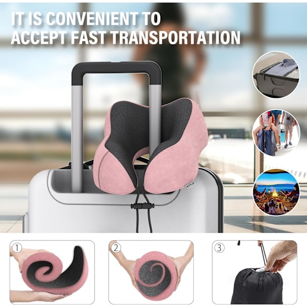 illow Memory Foam Nakkepute Lettvekt Hurtigpakke for Flytog Bil Nakkestøttepute for Reise Camping (Rosa) Pink U Design Neck Pillow