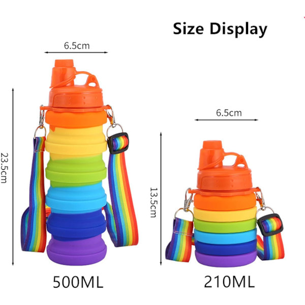 2 kpl Sateenkaari Silikoninen Kasaantaittuva Vedenpullo Uusiokäyttöinen Kannettava Taittuva Vedenpullo BPA-vapaa Turvallinen ja Terveellinen Vuotamaton Urheiluun Vaellukseen Assorted Rainbow2pcs