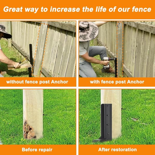 Fence Post Repair Spike - 2-Pack Fence Post Support Ground Spike for Leaning/Broken Wooden Fence Posts