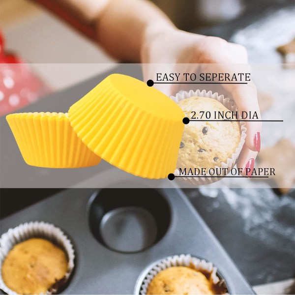 Pienet paperiset cupcake-kotelot, leivinpaperiset cupcake-kotelot leivontaan, minikuppikakkupaperit, muffinikupit, cupcake-vuorat, paperileivonta Yellow