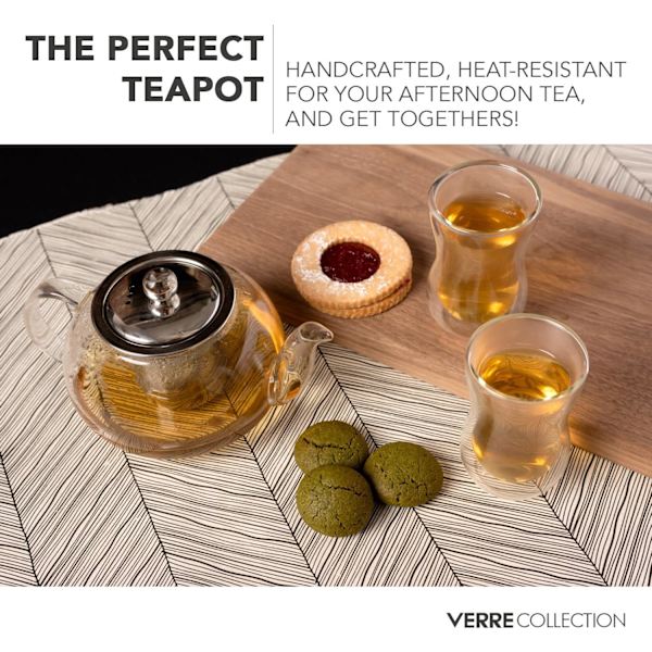 Glass Tekanne Komfyrkompatibel Kjel med Rustfritt Stål Avtagbar Infuser, Løs Te, Komfyrsikker Tekanne og Sil (800 ml) Transparent 27 Ounce