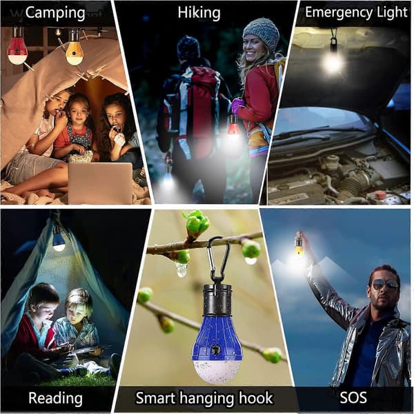 Campinglys [5 pakning], Campingtilbehør, 4 lysmoduser Campinglys, Vanntett Bærbart Batteridrevet Nød Telt LED-lyspære for O