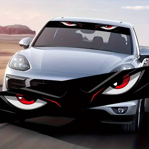 2 Pcs Eye-Catching Car Windshield Decal - Anime-Inspired Red & Black Design, Scratch-Resistant Vinyl Sticker for All Car Models