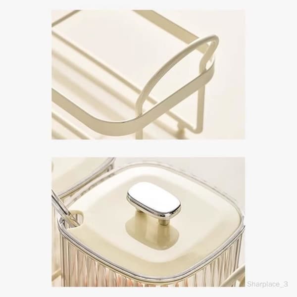 Krydderipotte - 4 rum - Med ske - Moderne design - Jern og plastik
